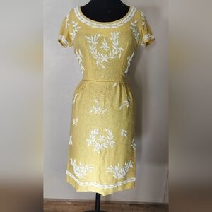 Nat Kaplan Yellow Embroidered Short Sleeve Dress